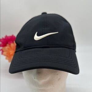 Nike Black Cap with White Logo Running Hat adjustable HT8909